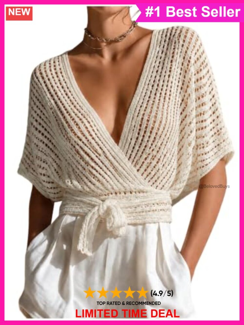Crochet Cardigan Sweater Crop Tie Wrap Top Half Sleeve Boho